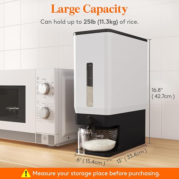 Lifewit 2 Pack Rice Dispenser 25 Lbs, Rice Storage Container Sealed Moisture - Image 3