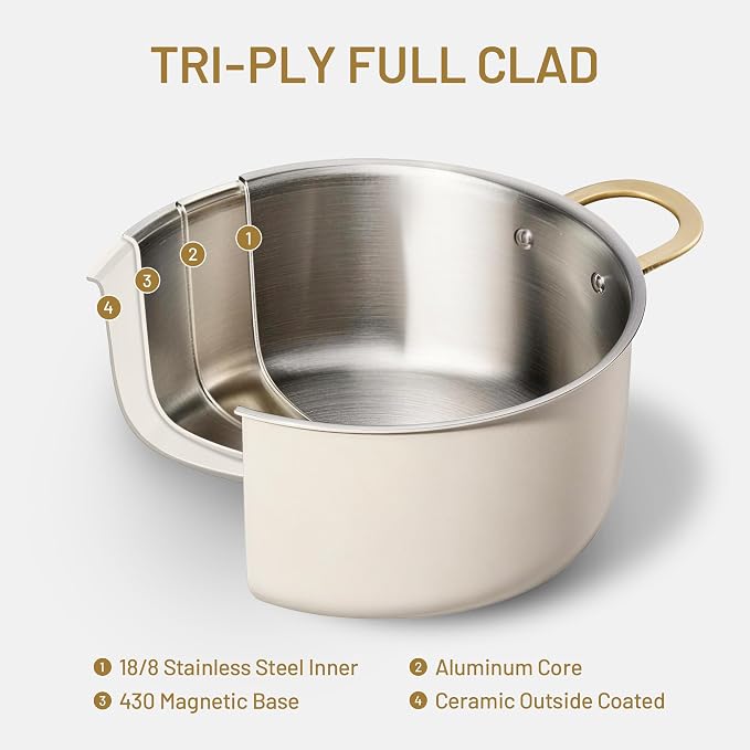 CAROTE 8QT Full Clad Tri Ply Stainless Steel Stock Pot - Image 3