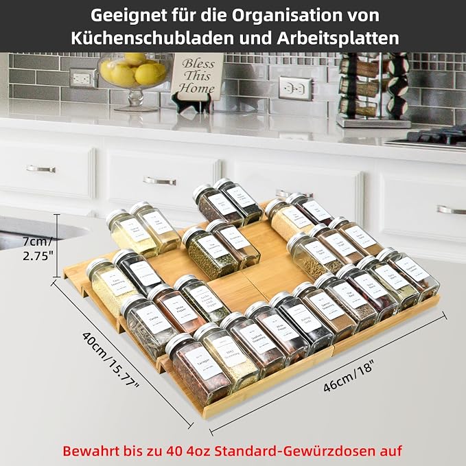 Spice Drawer Organzier, 4 Tiers- 8Pcs Bamboo Spice Rack Tray Insert - Image 6