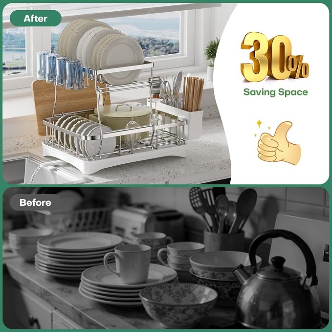 2 Tier Dish Drying Rack, Stainless Steel Dish Rack - Image 6