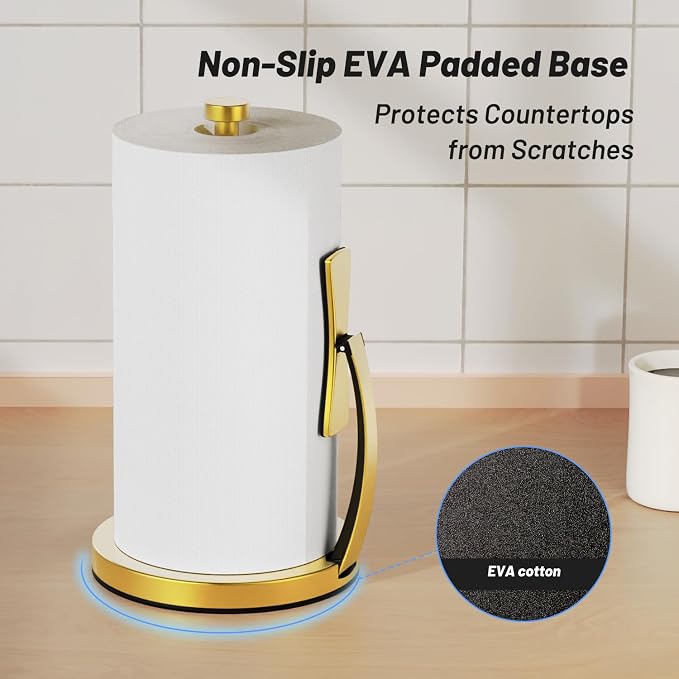 VEHHE Gold Paper Towel Holder Countertop, One-Handed Tear, Stainless Steel - Image 3
