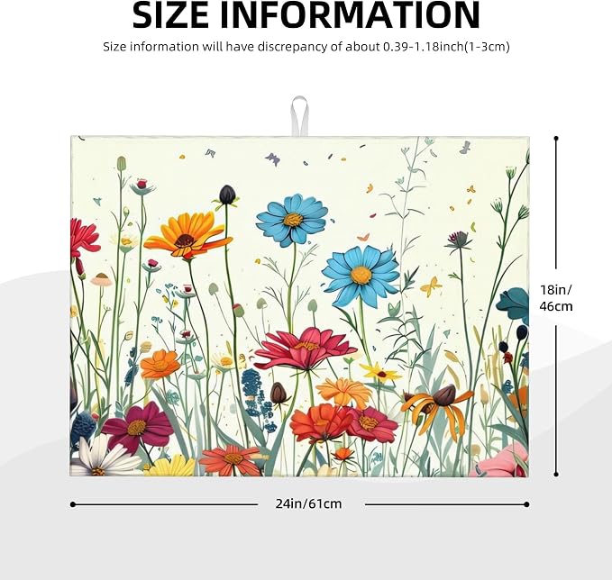 Butterfly Flowers Dish Drying Mat 18x24 Inch, Microfiber Absorbent Fast Dry Mat - Image 2
