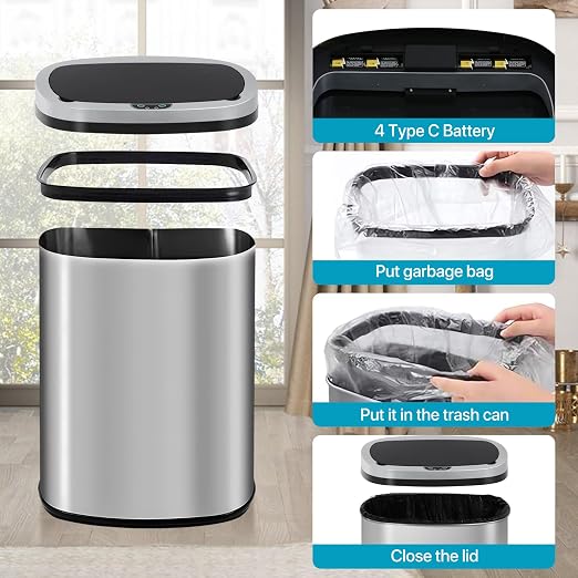 Dkeli 13 Gallon Automatic Motion Sensor Trash Can, Stainless Steel Touchless - Image 8