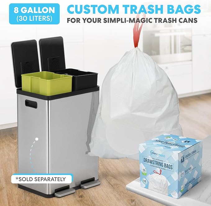 Simpli-Magic 16 Gallon Elegant Black Step Trash Can – Dual Compartment Kitchen - Image 10
