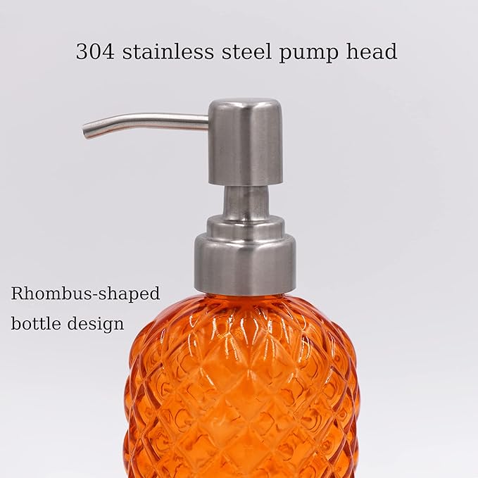 16 oz Diamond Pattern Glass Soap Dispenser, Kitchen and Bathroom Refillable - Image 4