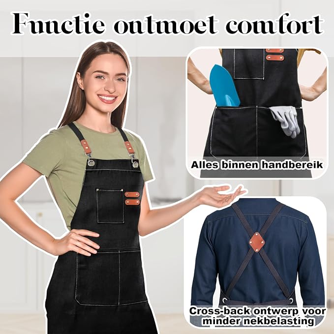Plus Size Kitchen Apron for Men Women, Cross Back Cotton Canvas Chef Apron - Image 6