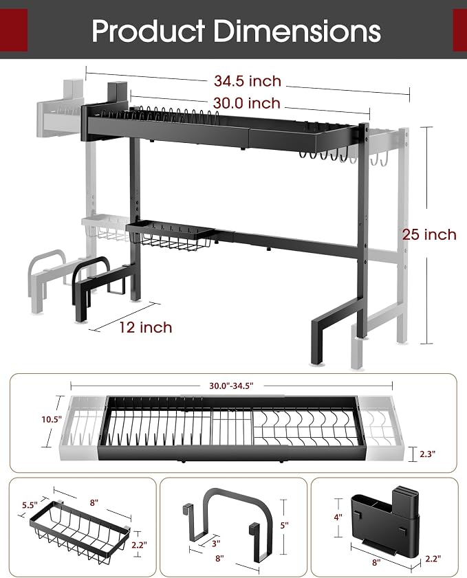 Sakugi Over The Sink Dish Drying Rack, Expandable 2-Tier Stainless Steel - Image 6
