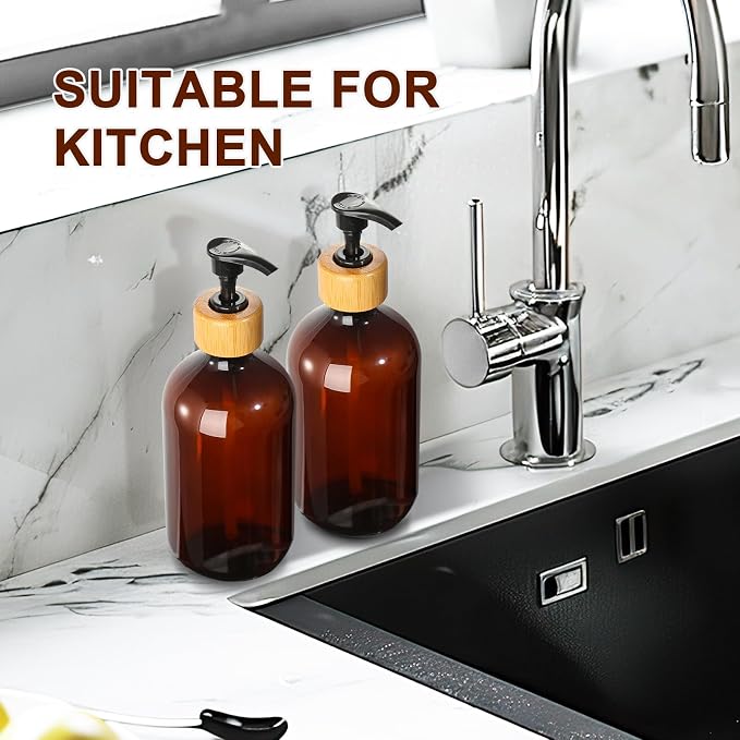 KASUNTING Amber Soap Dispenser Plastic, 17 Fl Oz Hand and Dish Dispenser Set - Image 7