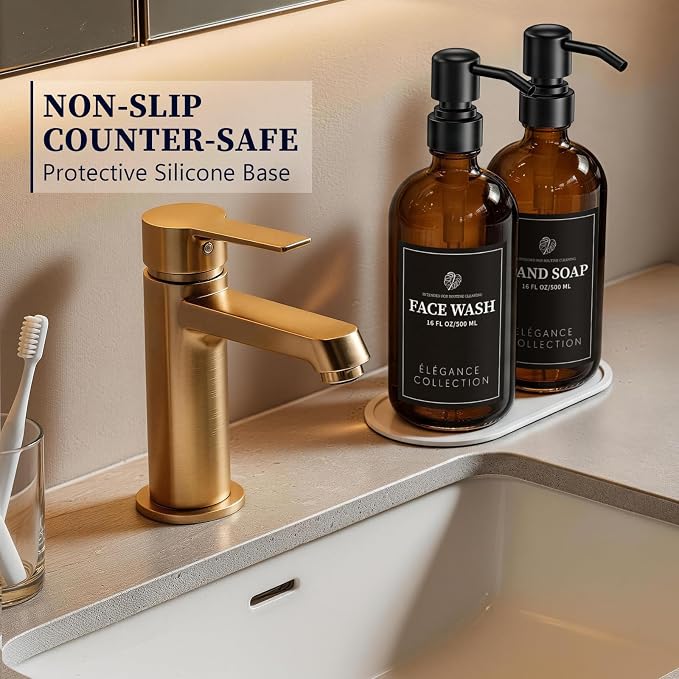Amber Glass Soap Dispenser for Kitchen Sink and Bathroom - Image 4