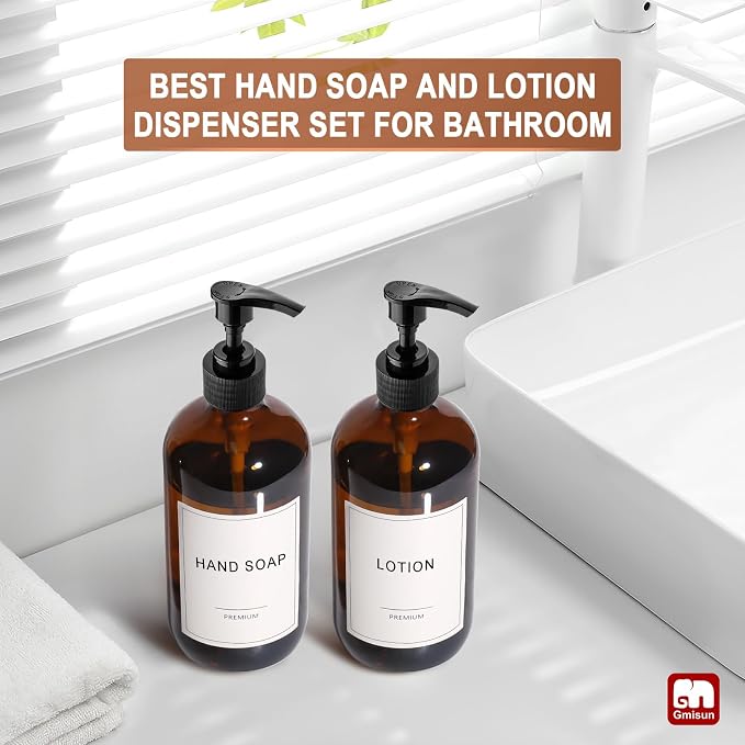 GMISUN Amber Glass Soap Dispenser, 2 Pack Bathroom Hand Soap Dispensers - Image 5