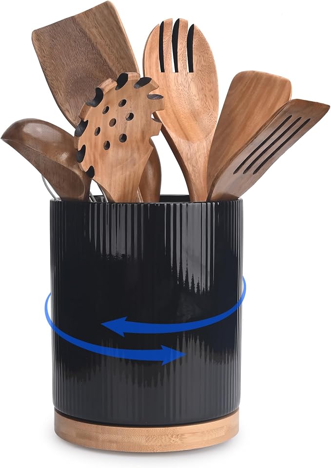 QUELIEN Utensil Holder, 360° Rotating Ceramic Kitchen Utensil Holder by QUELIEN