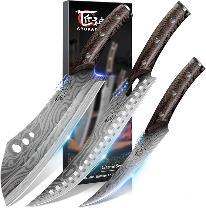 SYOKAMI Butcher Knife Set, Meat Cleaver Chef Knife Set, Japanese Style High by SYOKAMI