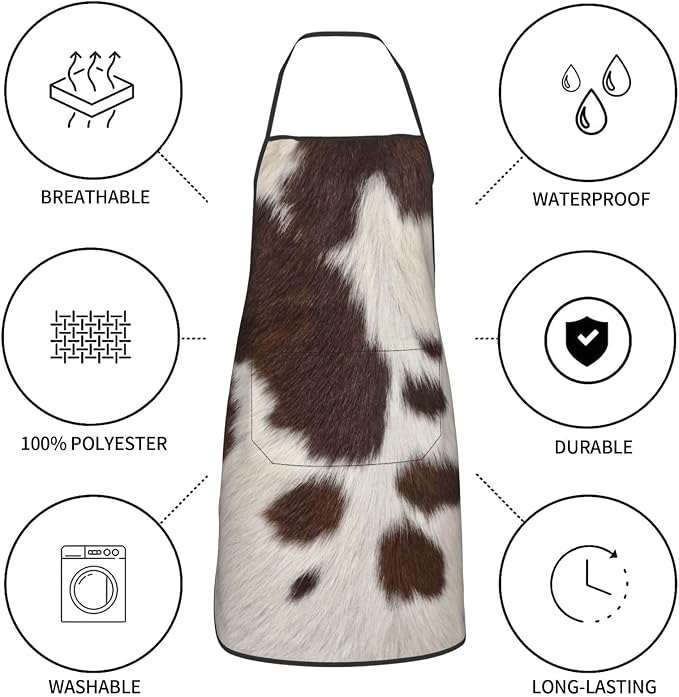 Cow Print Oven Mitts Pot Holders Cooking Apron Set of 5 Silicone Brown Cowhide - Image 5