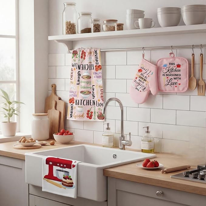Leinuosen 8 Pcs Kitchen Towels and Oven Mitts Sets Pot Holders Dishcloths Set - Image 7