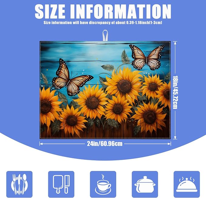 Sunflower Butterfly On Wooden Board Dish Drying Mat - Image 2