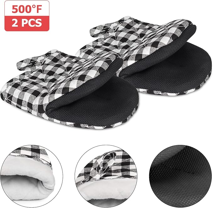 Short Oven Mitts, Heat Resistant 500°F, Silicone Grip Kitchen Gloves, Non-Slip - Image 3