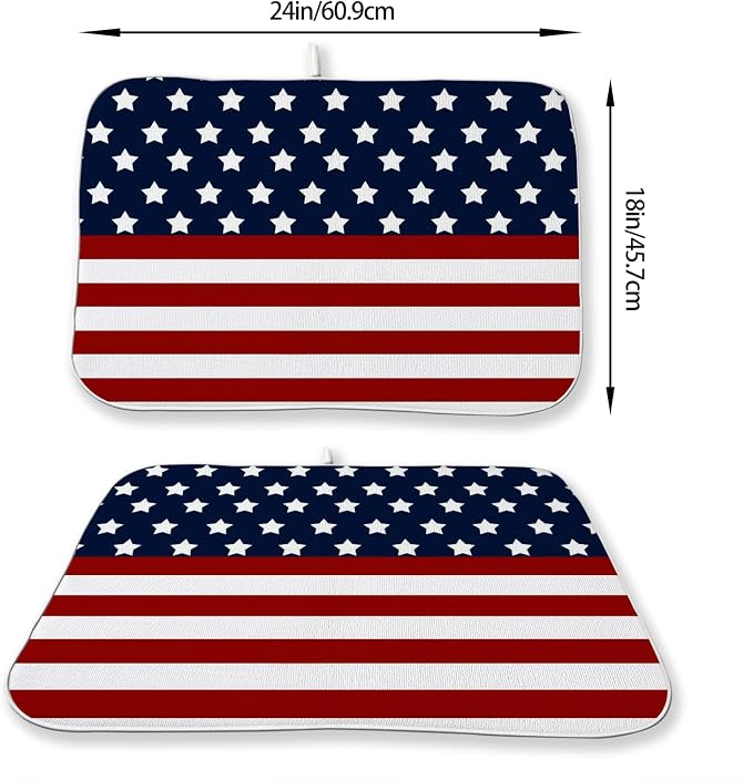 4th of July Dish Drying Mat 18 x 24 Inch Patriotic Red Stripe Navy Blue Stars - Image 4