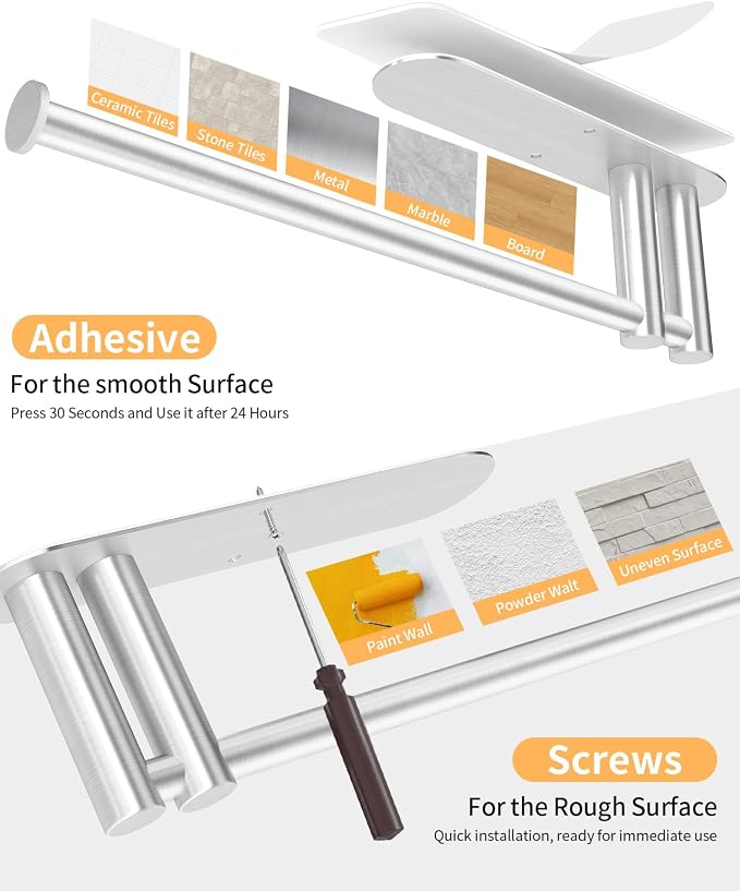 Paper Towel Holder Under Cabinet, 13Inch Self-Adhesive or Wall Paper Towel - Image 5
