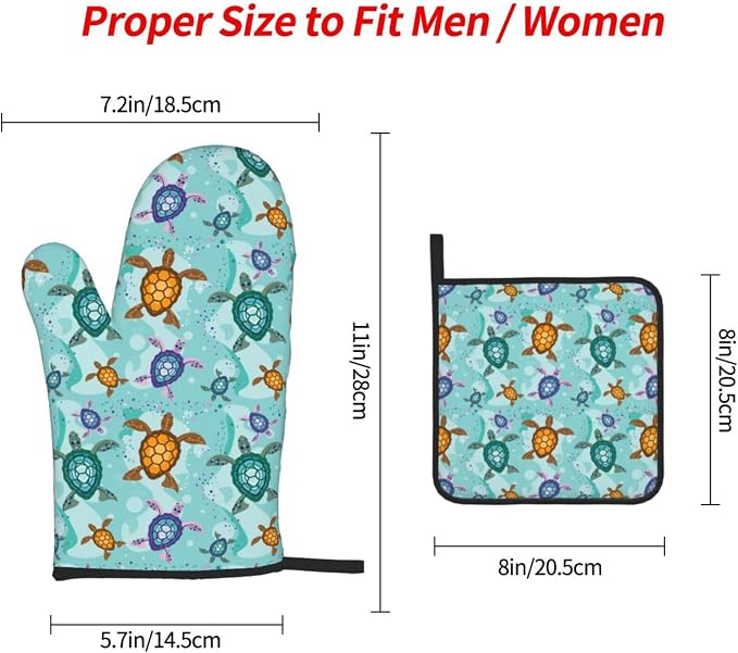 Cute Sea Turtle Beach Oven Mitts and Pot Holders Set Ocean Themed Decorative - Image 4