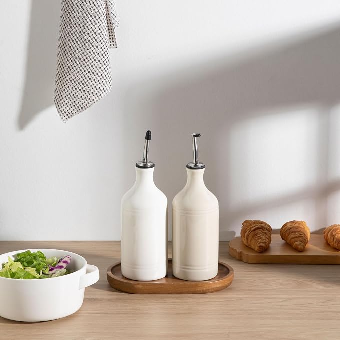 Sweejar Ceramic Olive Oil Dispenser Bottle Set, Opaque Oil Cruet Protects to - Image 4