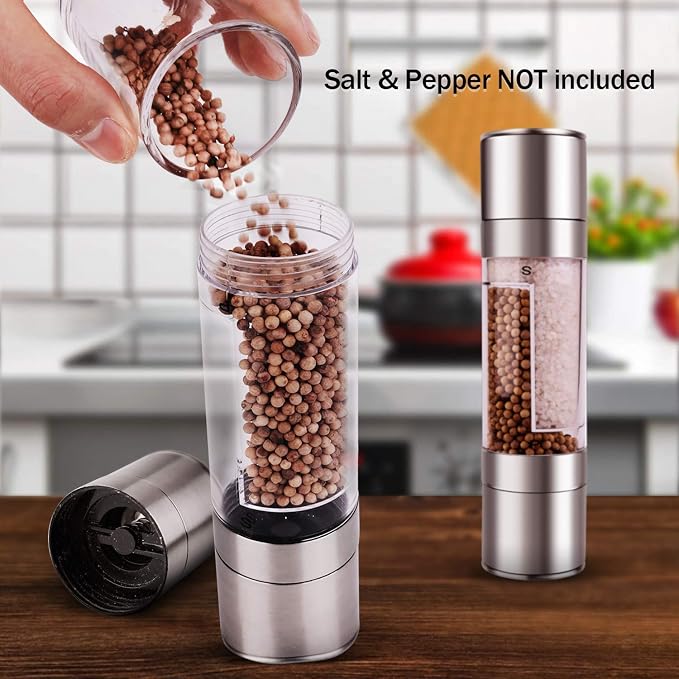 Mixoo Salt and Pepper Grinder - 2 in 1 Manual Stainless Steel Salt Pepper Mill - Image 4