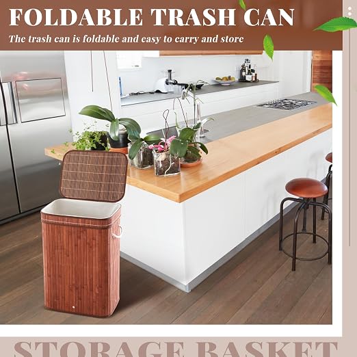 2 Pack 21 Gallon Bamboo Slim Trash Can - Image 4