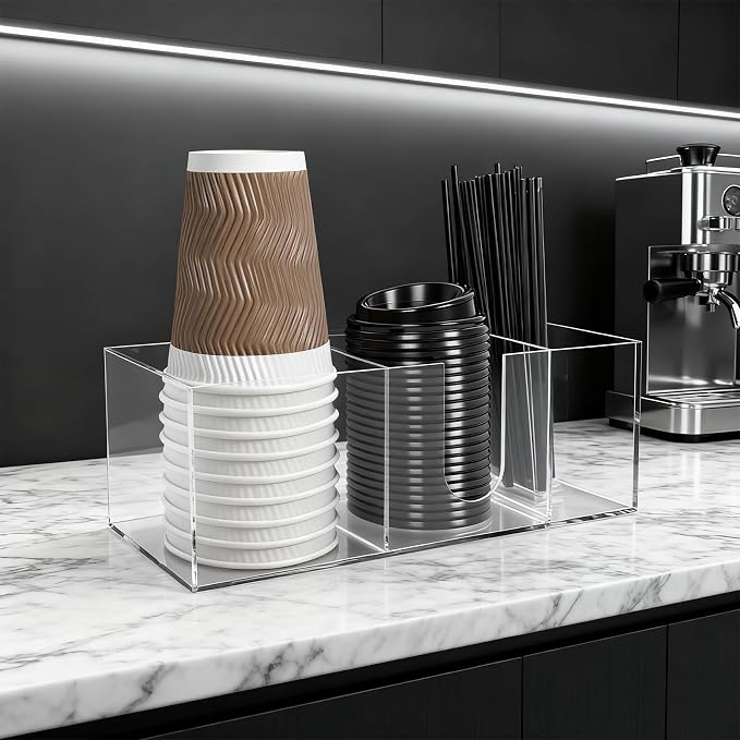 Acrylic Cup Holder for Countertop, 3 Slots Acrylic Coffee Bar Accessories and by ClarityCraze