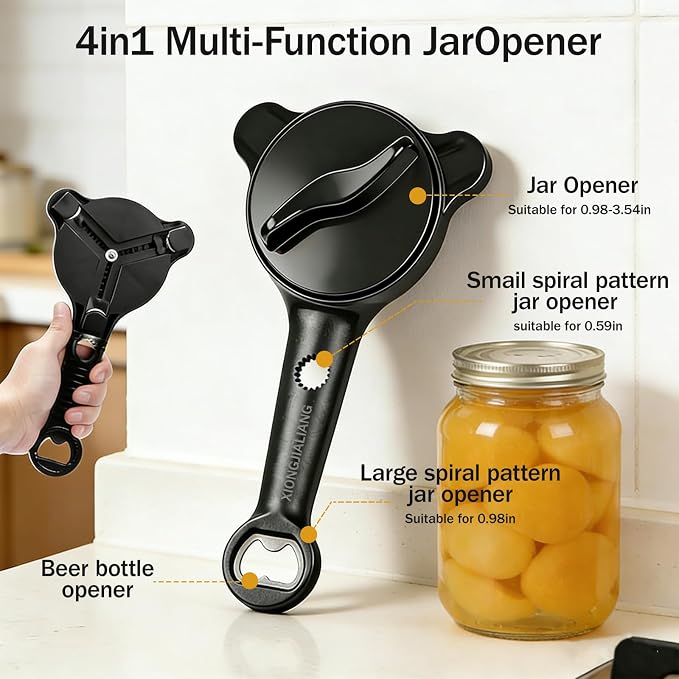 Adjustable Jar Opener for Weak Hands, 4-in-1 Multi-Function Manual Bottle - Image 4