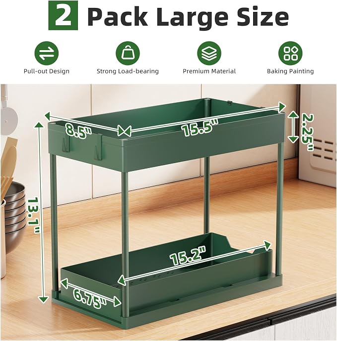 Simple Trending Under Sink Organizer 2 Pack, Sink Pull-Out Sliding Storage - Image 2