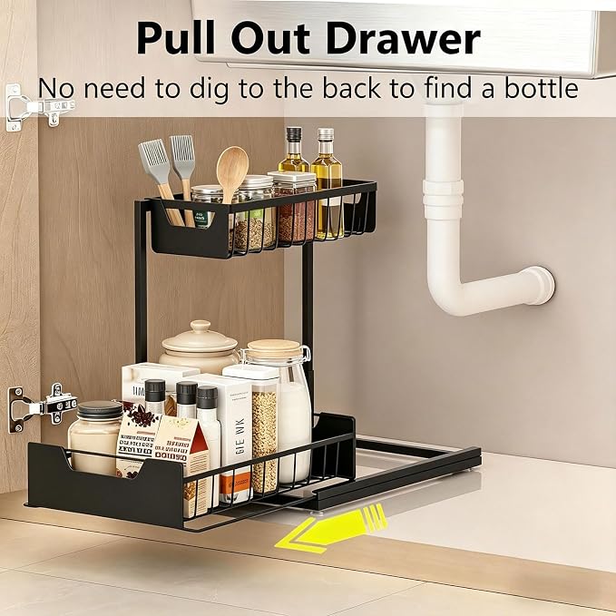 Ceetug Under Kitchen Sink Organizers and Storage Pull Out 2 Tier Metal Bathroom - Image 3
