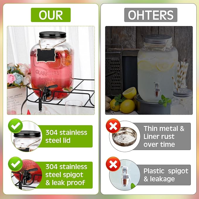 Lallisa 2 Pcs 2 Gallon Glass Drink Dispenser - Image 5