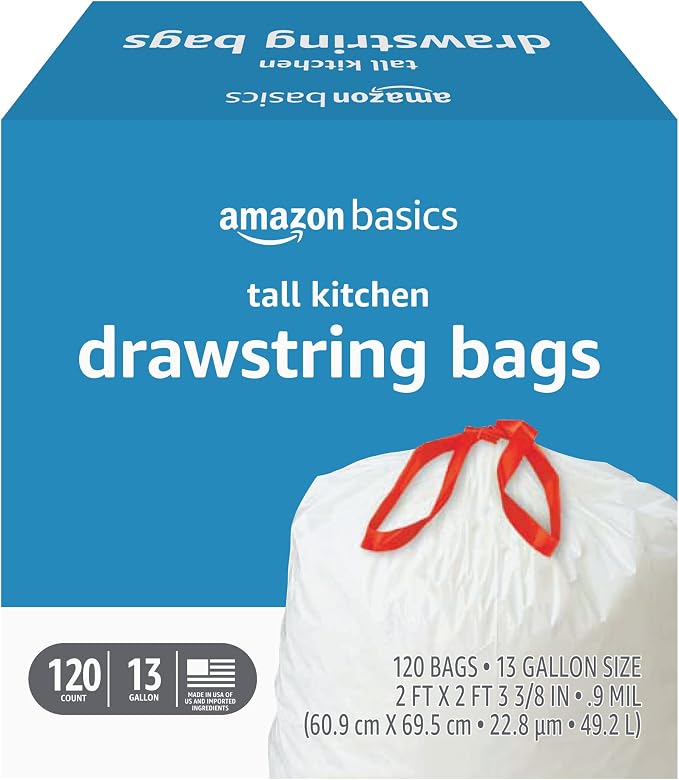 Amazon Basics Tall Kitchen Drawstring Trash Bags, Sturdy and Tear Resistant by AmazonBasics