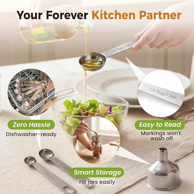 13PCS Measuring Cups and Spoons Set, Premium Heavy Duty Steel Measuring Spoons - Image 6