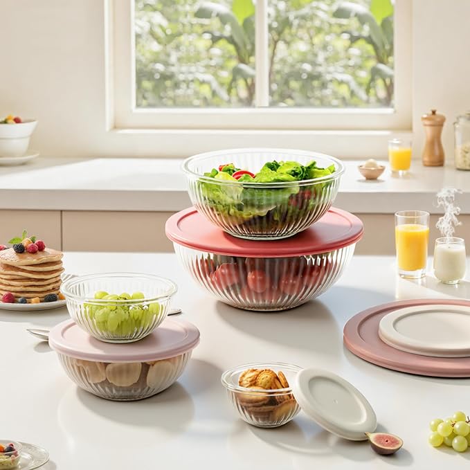 Glass Mixing Bowls with Lids Sets, 5 Packs Glass Bowls with Lids - Image 5