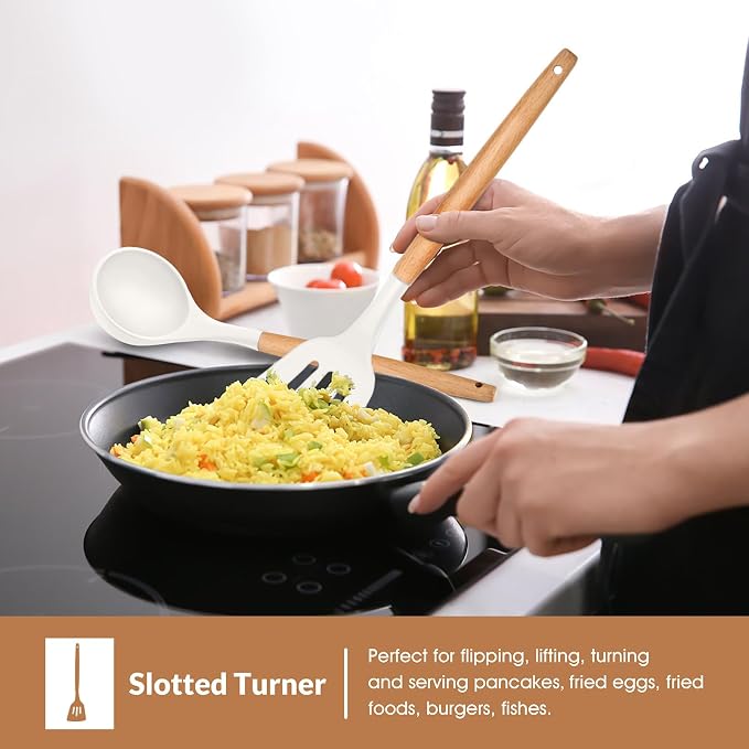 E-far White Cooking Utensils Set of 6, Silicone Kitchen Utensils - Image 4