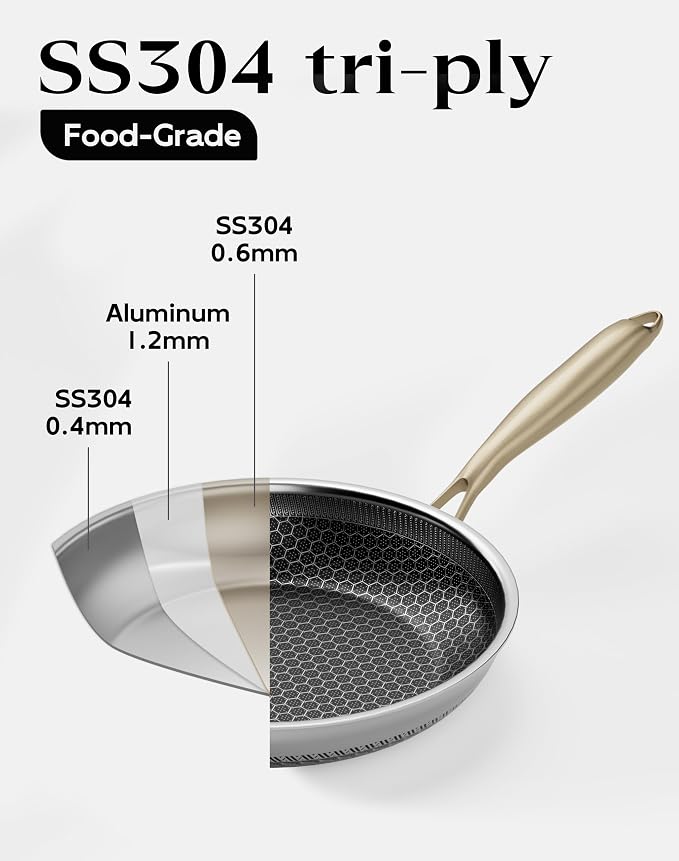 Nonstick Frying Pan with Lid 10-Inch, Durable Stainless Steel Skillet, - Image 8
