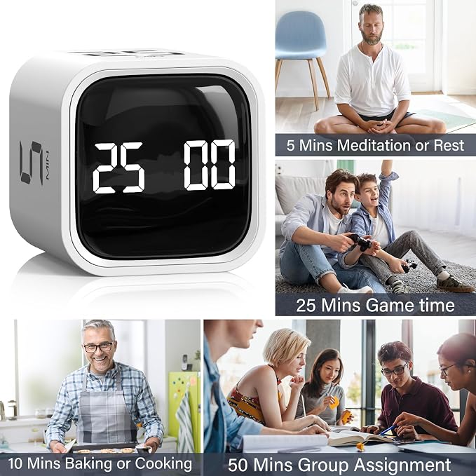 Rotating Pomodoro Timer 5, 10 50 Minutes Preset, Desk Productivity Flip Timer - Image 9
