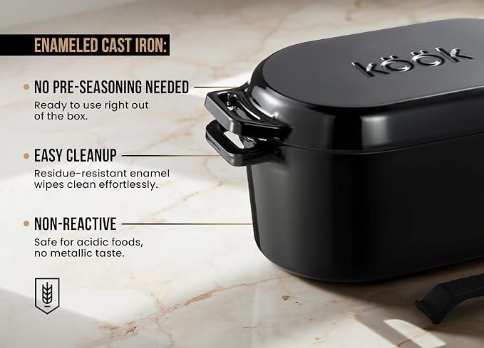 KooK Dutch Oven with Lid, Enameled Cast Iron Bread Baker, Dual Handles - Image 4