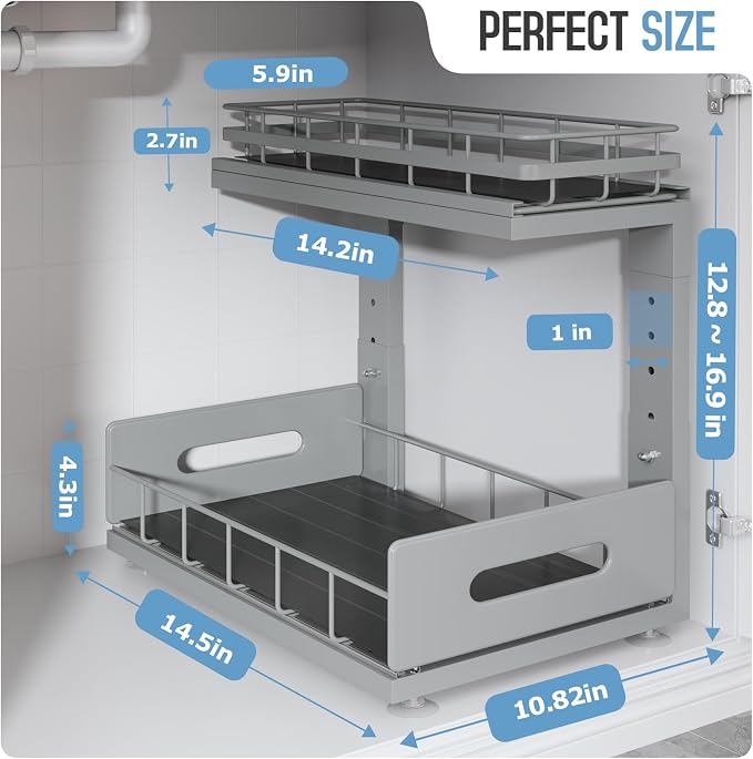 Under Sink Organizer Upgrade To Professional Rails, 2-Tier Dual Pull Out - Image 6