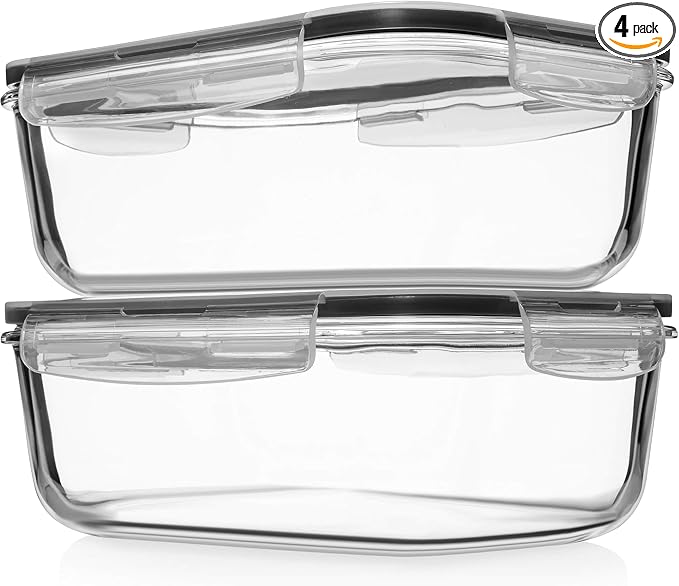 Razab 4 PC 1860ml / 63 Oz / 8 Cups Large Glass Food Storage Containers by RazabHomeGoods