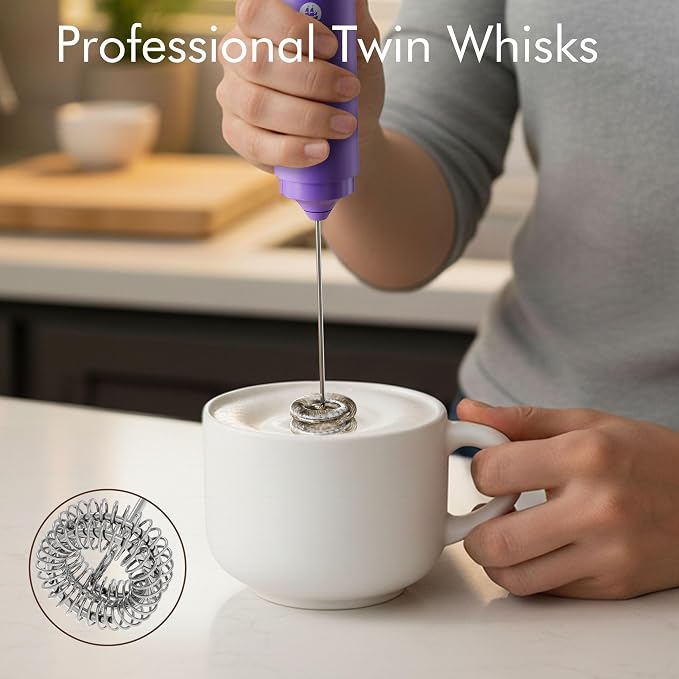 Rechargeable Milk Frother Handheld, 2-IN-1 Dual Spring Whisk Electric Frother - Image 3