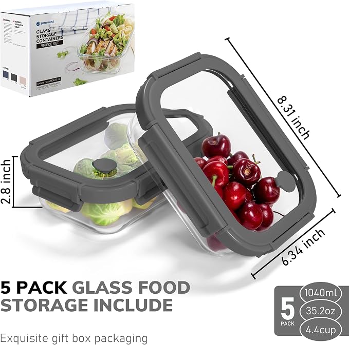 5-Pack Borosilicate Glass Containers - Image 2