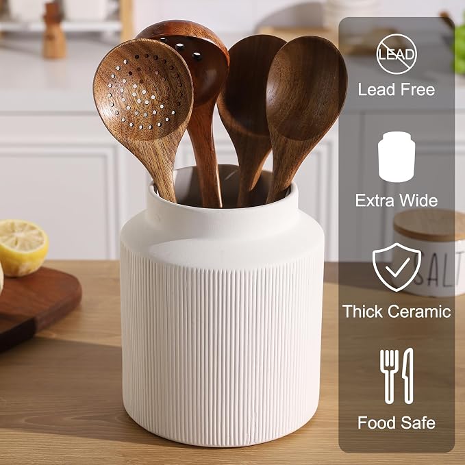 Farmhouse Ceramic Farmhouse Kitchen Utensil Holder - Image 3
