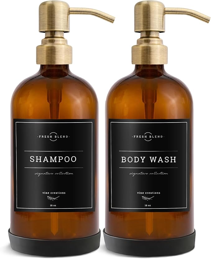 Vine Creations Amber Glass Soap Dispenser, 2 Pack Kitchen Soap Dispenser Set - Image 7