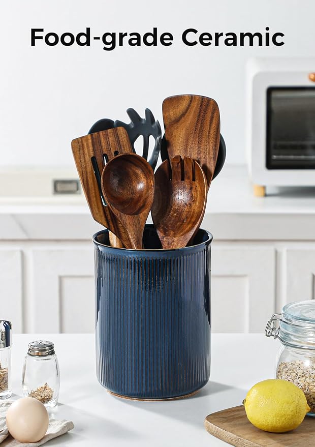 LoeJan Utensil Holder, Extra Large Utensil Crock, Stable Ceramic Utensil - Image 4