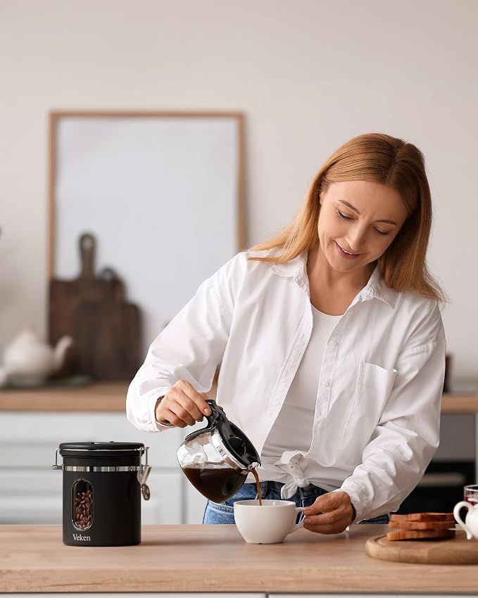 Veken Coffee Canister with Window, Airtight Stainless Steel Kitchen Food - Image 9