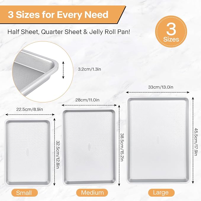 3-Piece Non-Stick Baking Sheet Set | PFOA/PFOS/PTFE-Free, 0.8mm Heavy-Duty Steel - Image 6