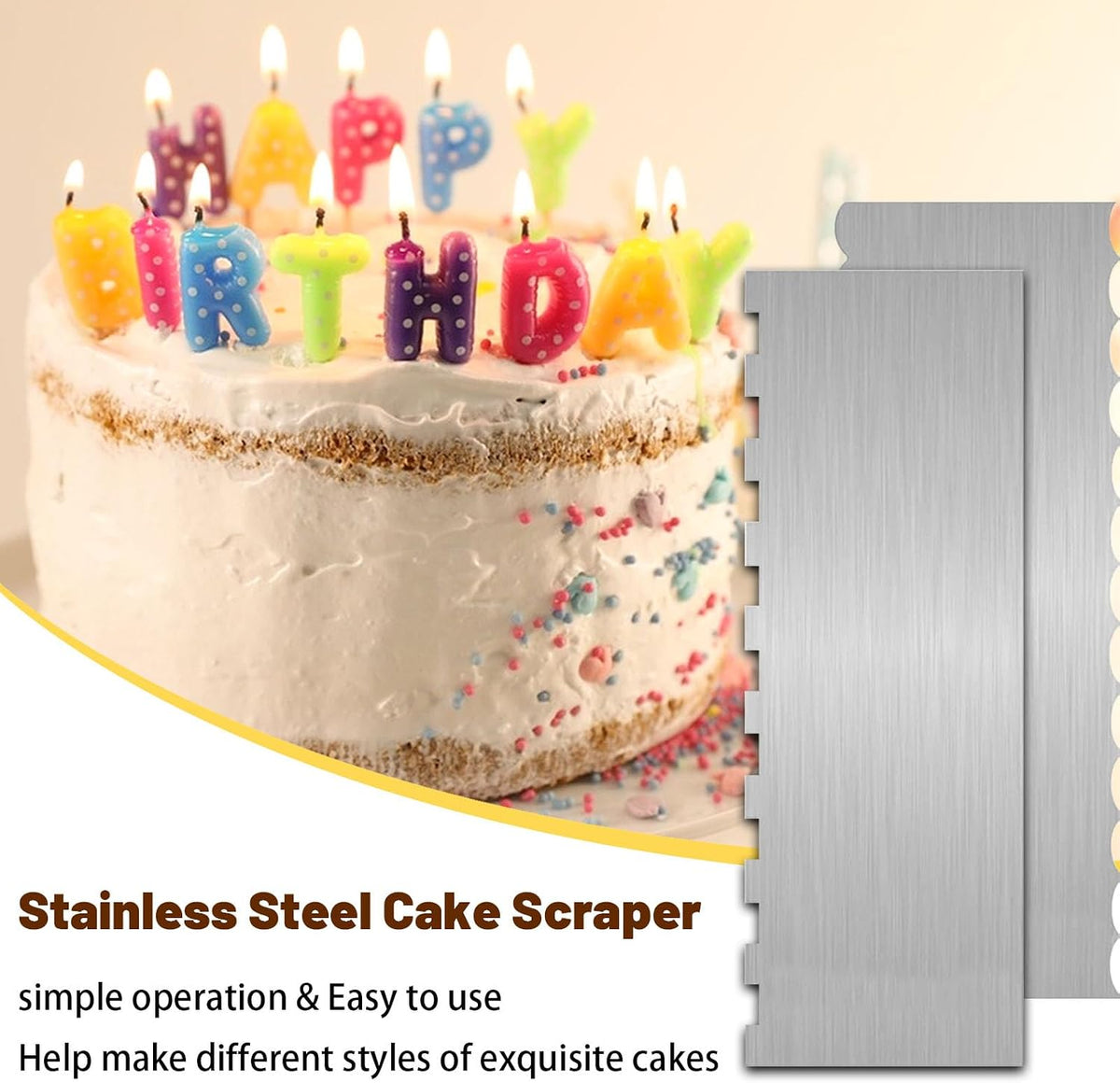 2 Pieces 8.7 Inche Stainless Steel Cake Scraper Double Sided Patterned
