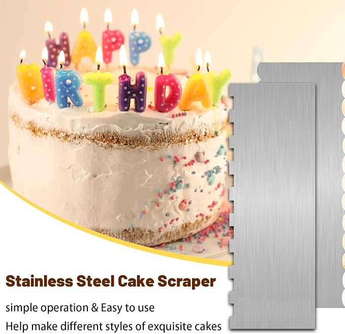 2 Pieces 8.7 Inche Stainless Steel Cake Scraper Double Sided Patterned Edge - Image 5