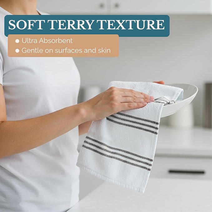 Casa Platino 8PC Cotton Kitchen Towels, Summer Grey Kitchen Towels - Image 6